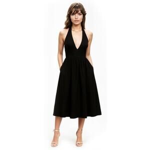 NWT Jewel Badgley Mischka Justine Halter Neck Midi Dress Black 4- Wedding Guest